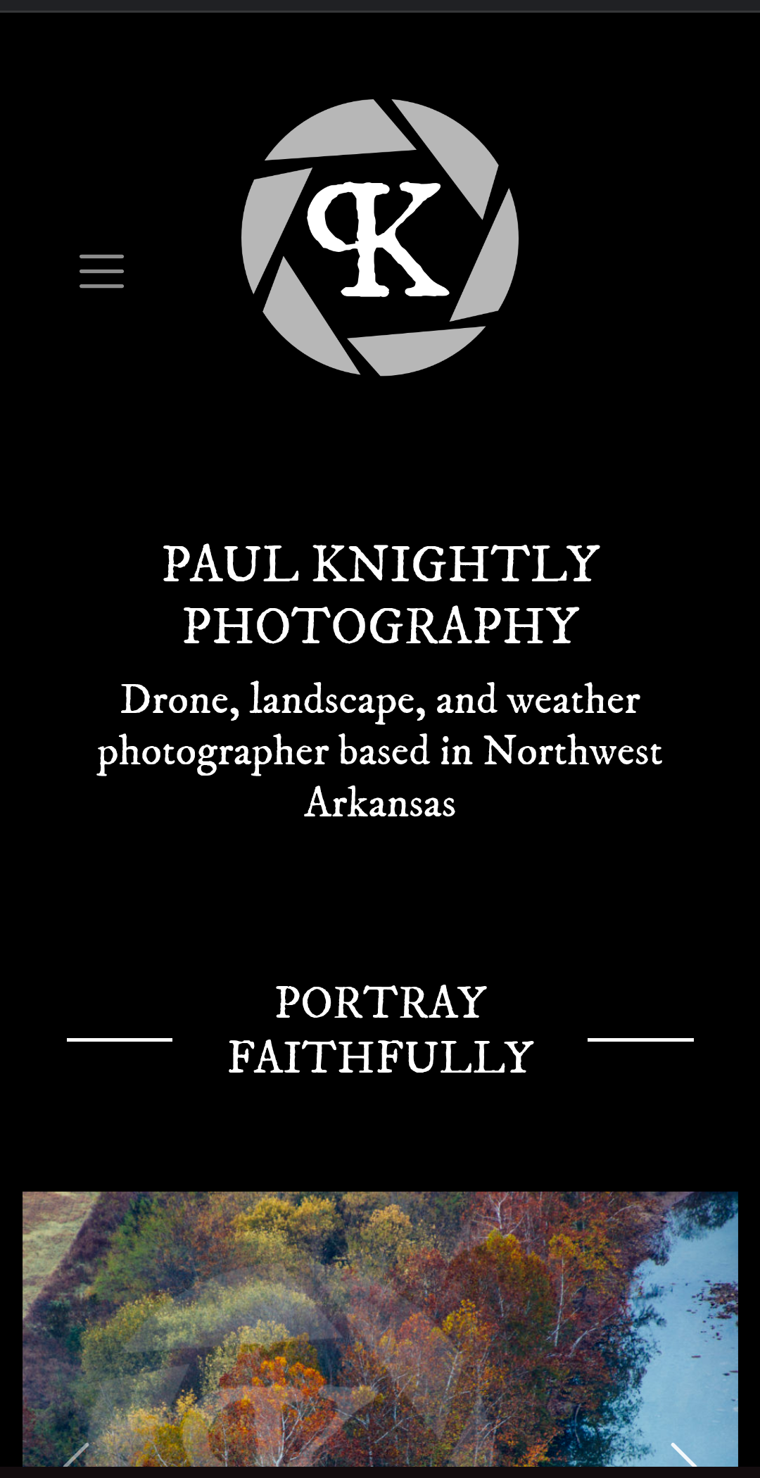 Screenshot of the Paul Knightly Photography website on a mobile screen